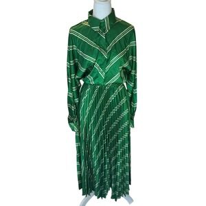 Green Striped Shirt Dress with Pleated Skirt | Retro Preppy Cottagecore Midi